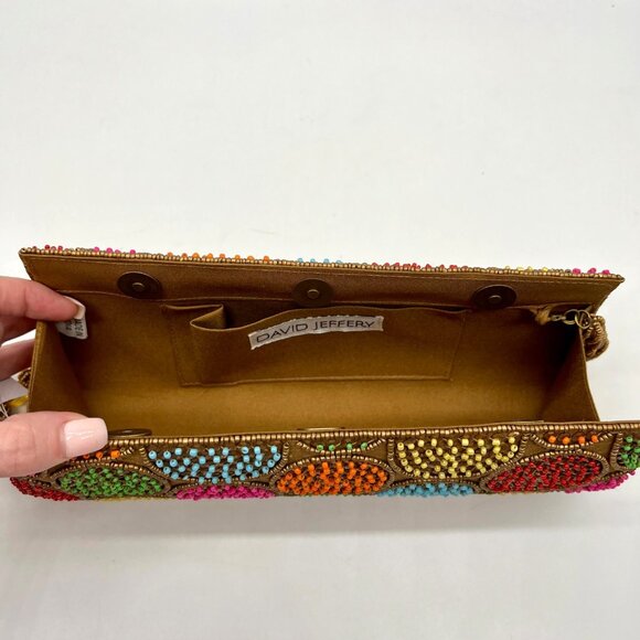 David Jeffery Multi-Colored Bronze Fabric Embellished Convertible Clutch - Picture 11 of 11